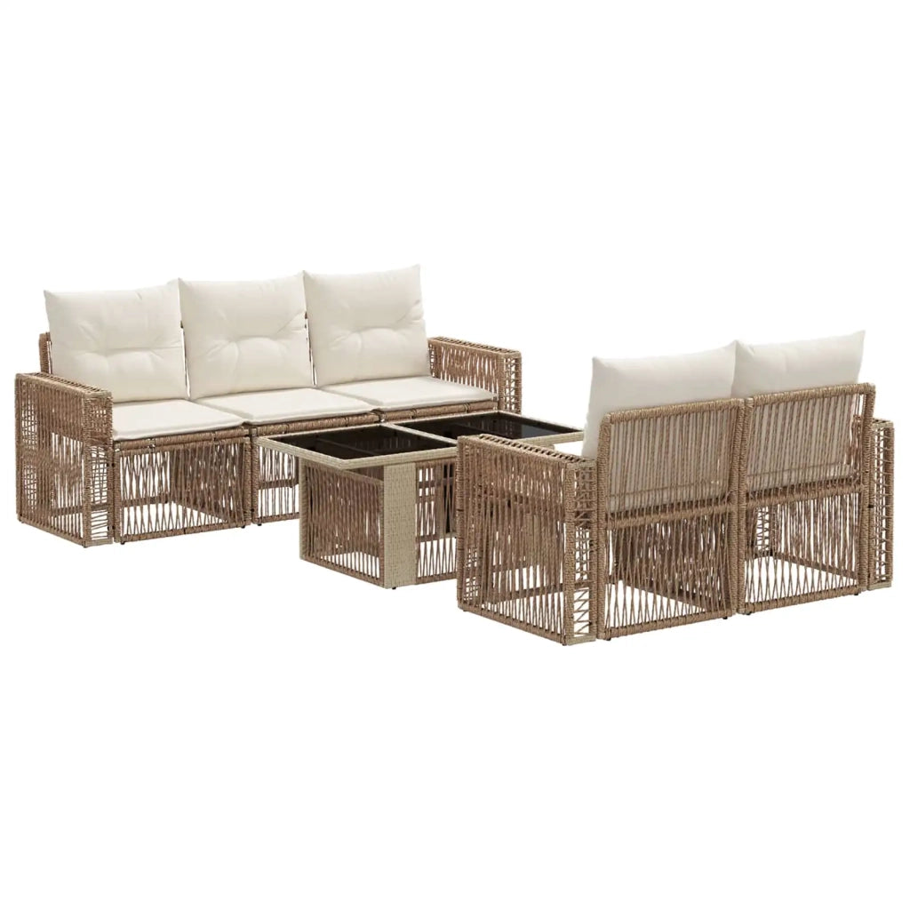 Set Divano da Giardino 6 pz Beige e Bianco Crema polyrattan 3436746
