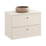 Set da bagno TORNADO beige: mobile sotto lavabo 80cm + piano per lavabo + lavabo da appoggio marrone rotondo