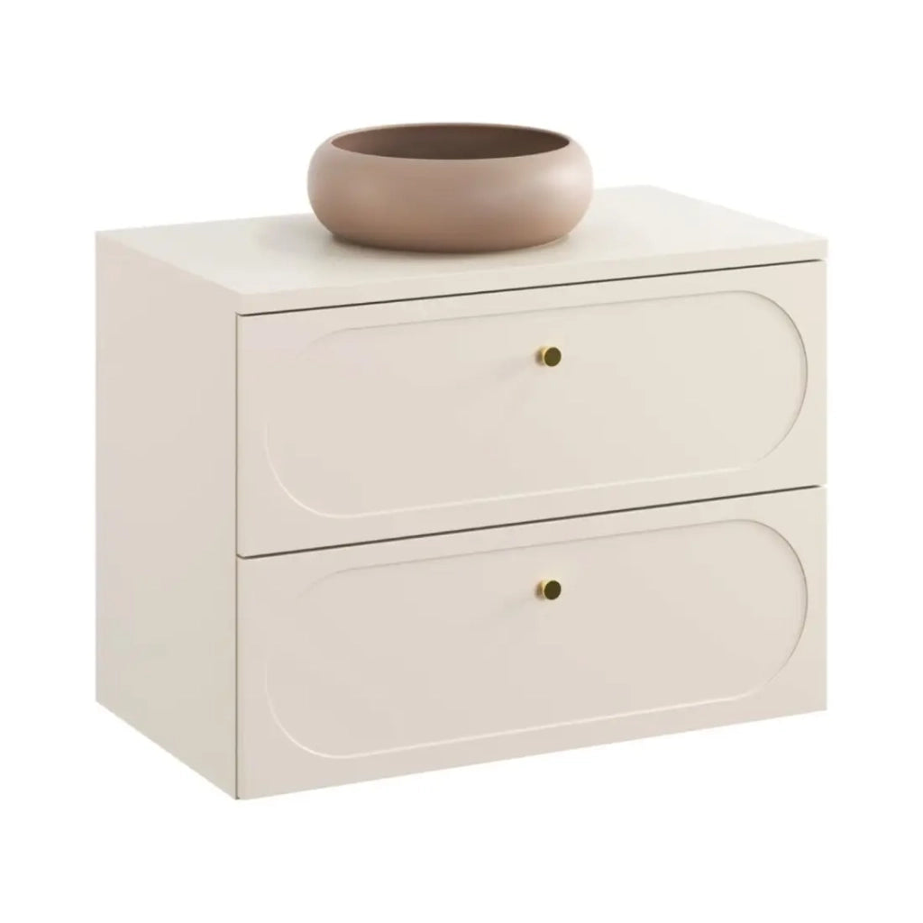 Set da bagno TORNADO beige: mobile sotto lavabo 80cm + piano per lavabo + lavabo da appoggio marrone rotondo