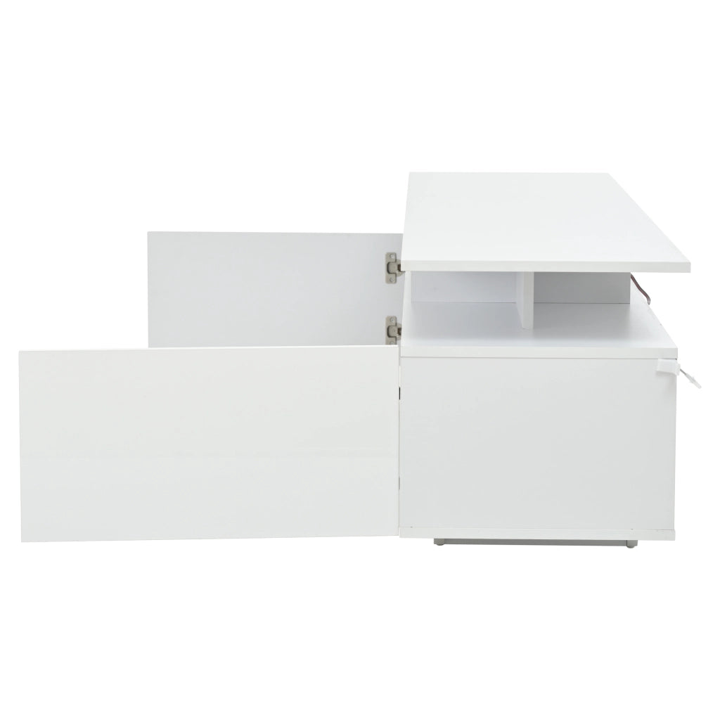 Mobile porta TV con 2 armadietti, LED controllato da app, ripiani in vetro temperato, MDF bianco 160 × 40 × 45 cm