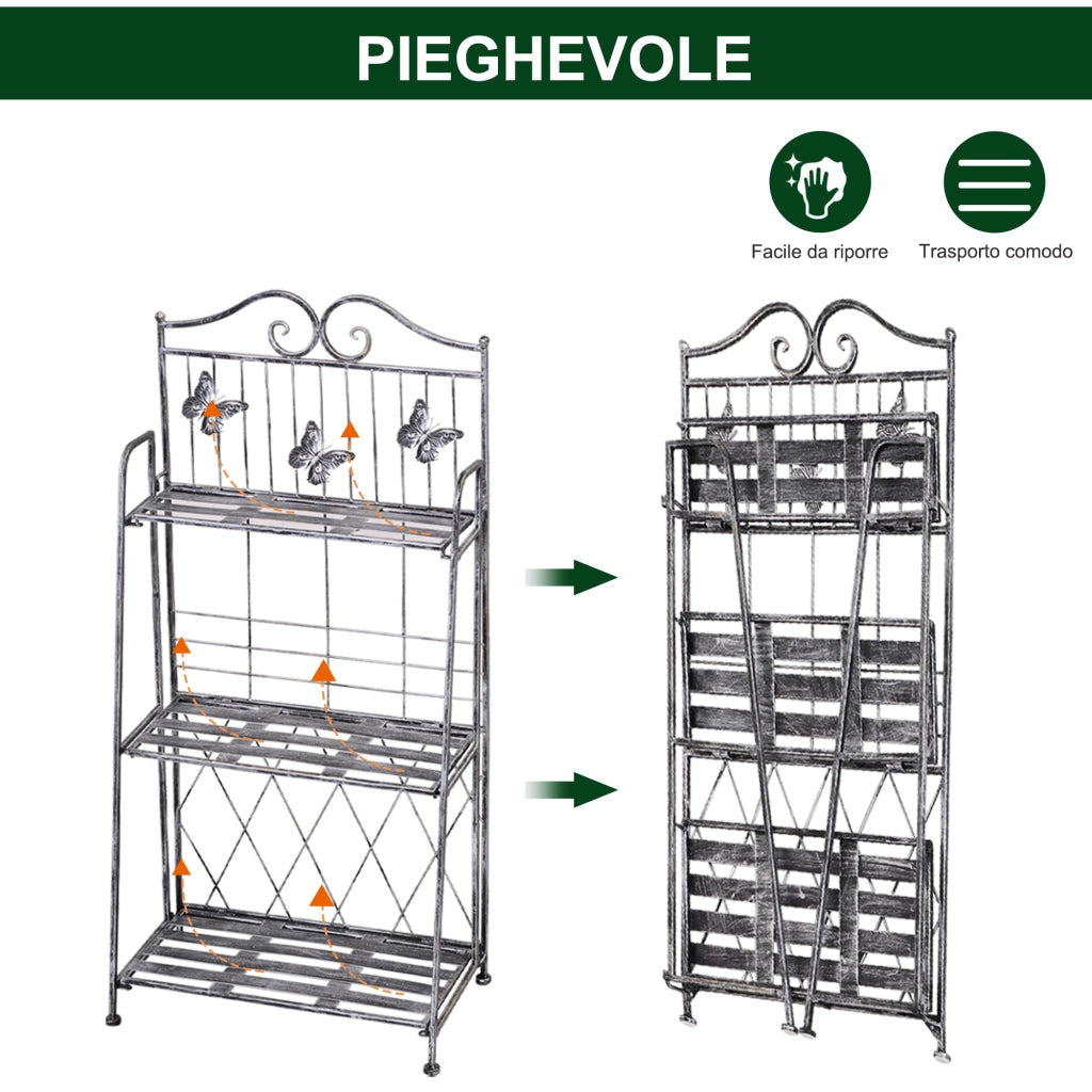 Scaffale Fioriera 3 Ripiani Pieghevole da Giardino Balcone Argento