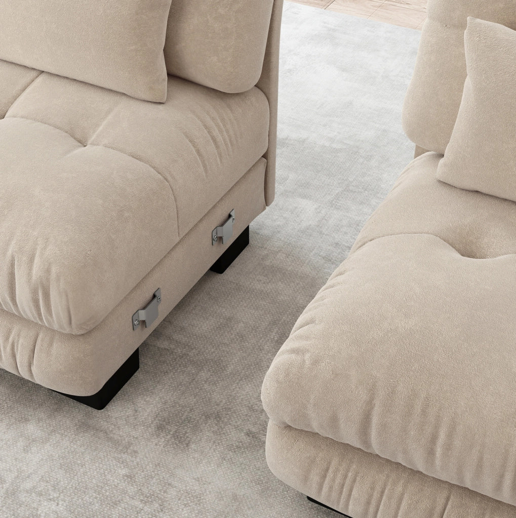 Divano modulare con ottomane mobili 406x145x81 cm in ciniglia color caffè chiaro