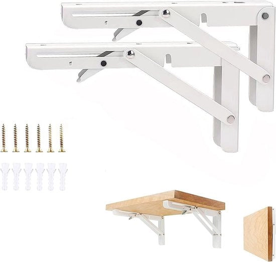 Due supporti pieghevoli per tavolo - 10 pollici supporto pieghevole per tavolo da parete - Supporto L per tavolo pieghevole a treccia - Portata 90 kg - Adatto per abitazioni spaziose, cucine, uffici, pieghevole