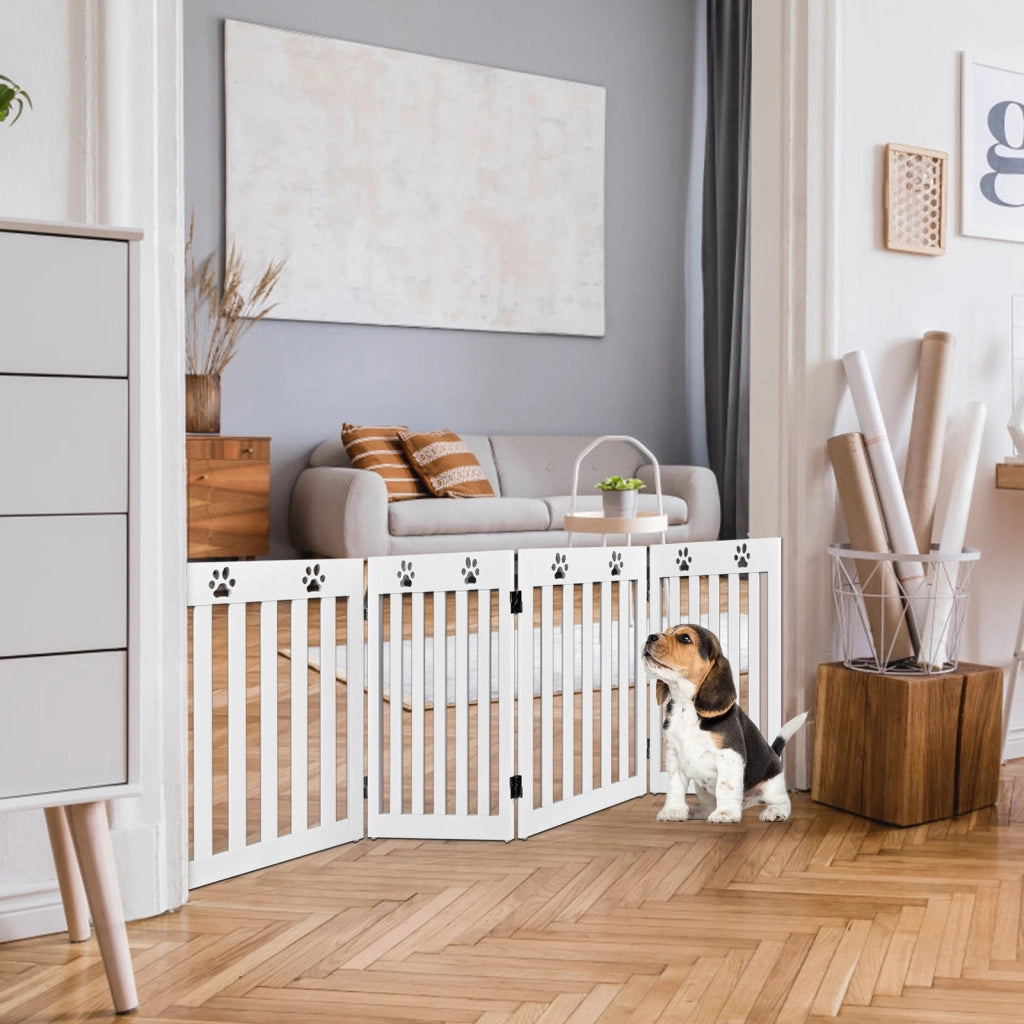 Cancello di legno per animali domestici, Cancello pieghevole con cerniere flessibili a 360¡ã e 4 pannelli, Bianco-Cancelli