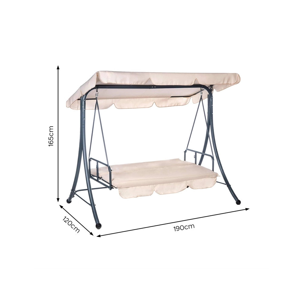 Trade Shop - Dondolo Letto Da Giardino 3 Posti Con Tettuccio Parasole Orientabile Struttura In Acciaio - Beige