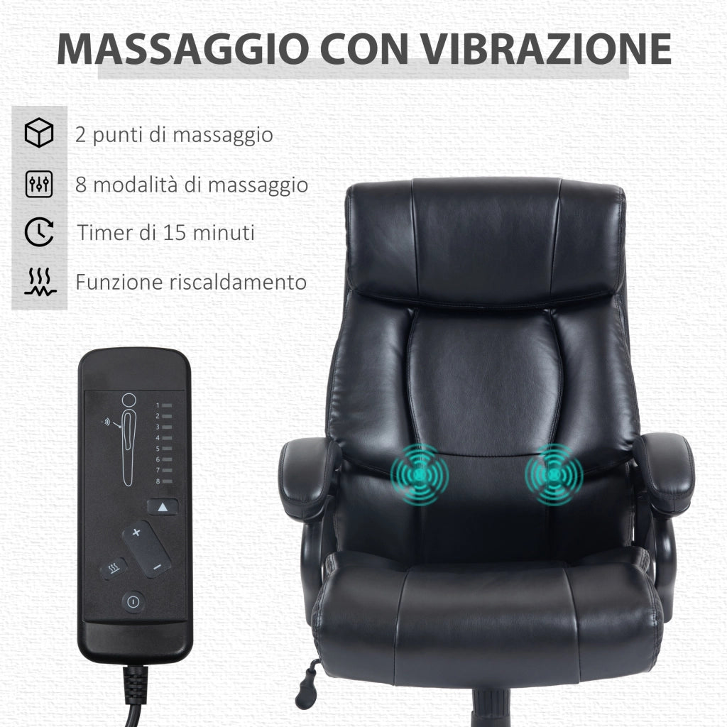 Poltrona da Ufficio Massaggiante e Riscaldata con 2 Punti Massaggio e 8 Programmi, Nera