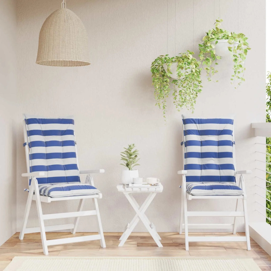 Cuscino da Esterno 2 pz | Cuscini per sedie Blu e Bianco 120 x 50 x 7 cm Tessuto
