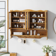 OKWISH Pensile da Parete 4 Ante con Ripiani Rimovibili e Ganci, per Cucina e Bagno, Naturale, 100 x 20 x 80 cm