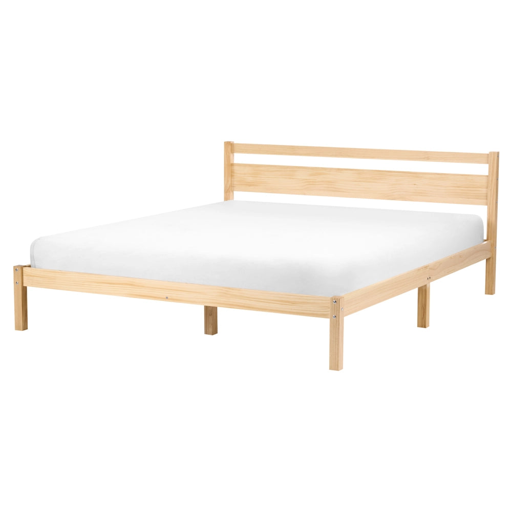 Letto matrimoniale in legno di Pino chiaro con Rete a Doghe 160 x 200 cm Testiera a doghe minimalista