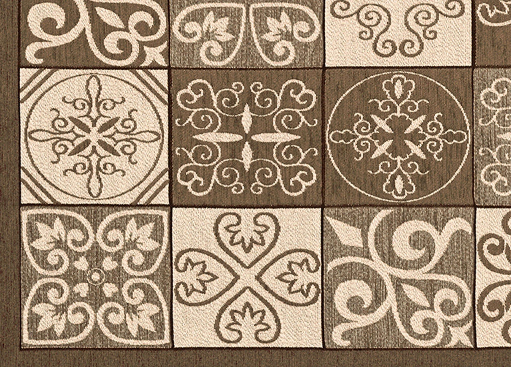 Tappeto Passatoia Runner Cucina Antiscivolo Lavabile Disegno Maiolica Suardi - 55x140 - Fango