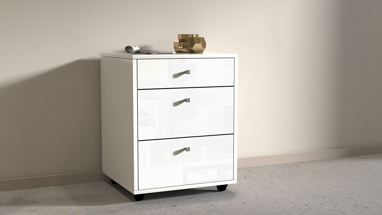 Cassettiera 3 Cassetti 47x45x61,2 cm Selina Bianco Lucido