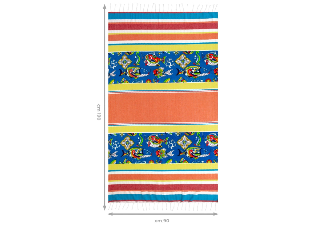Telo Mare Fouta Per Spiaggia Fantasia Rigata Multicolore Leopard Pesci - Fouta - Costa Rica Pesci