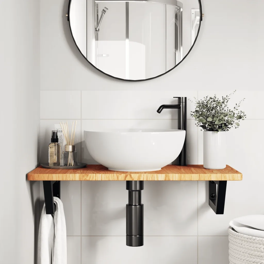 vidaXL Ripiano a Parete per Lavabo in Acciaio e Massello di Rovere