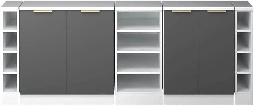 Set di mobili sottotetto Rion, Antracite-oro, 210 cm Set di 5 carcasse armadio profondità 60 cm, adatto per il salvaspazio sotto tetti spioventi