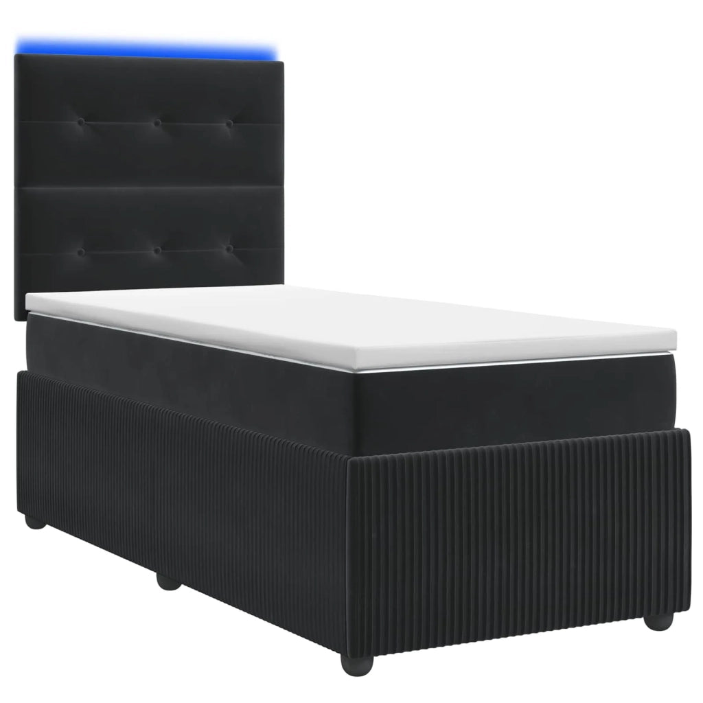 Letto Box Spring LED con Materasso Nero 100 x 200 cm Velluto 3456013