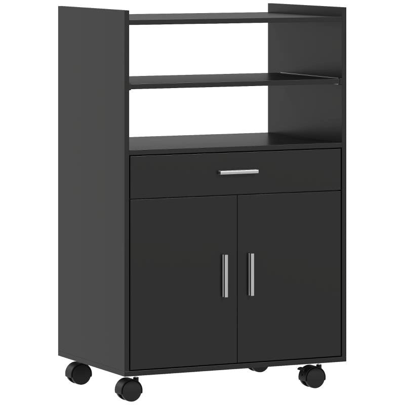 MOBILE MICROONDE IN LEGNO CON CASSETTO, ARMADIETTO A 2 ANTE E 2 RIPIANI, 59X40X92 CM, NERO