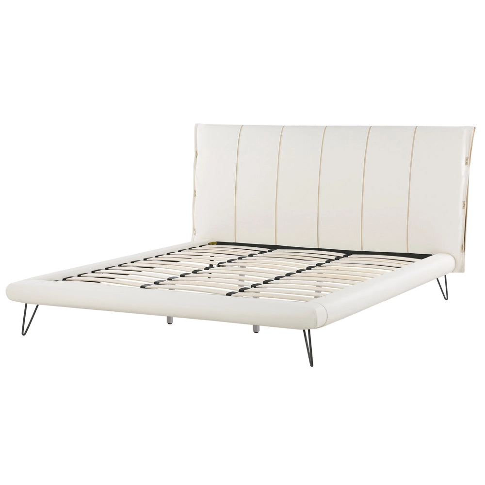 Letto King Size Gambe in metallo in finta pelle bianca 180 cm con testiera imbottita