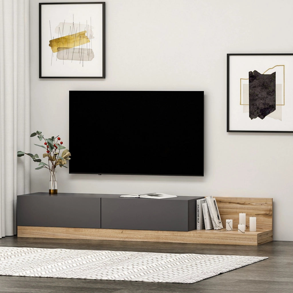 Cajetani, Mobile Porta tv 2 Ante, 180x37x30h cm Nero Antracite