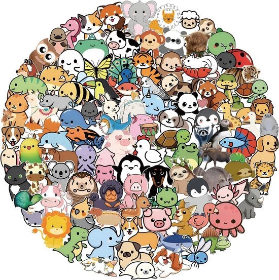 100 Sticker Animali Carini per Bambini - Sticker Vinile Idrorepellente per Onde Sonore, Laptop, Skateboard, Telefono Cellulare, Chitarra, Auto e Scrapbook.