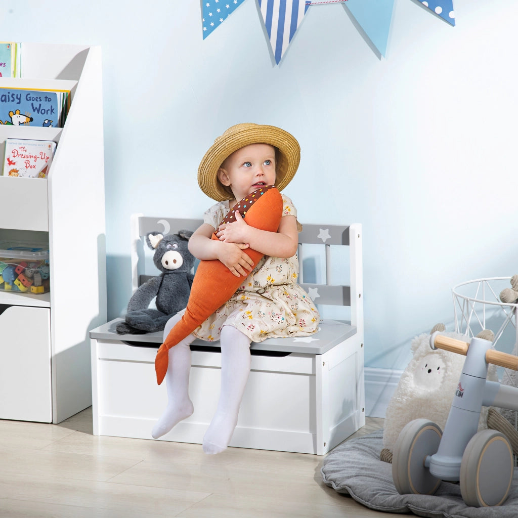 Banco con cassetti per bambini ¨C zephmum ¨C grigio e bianco 60x30x50 cm
