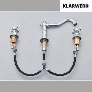 JULIAN | Rubinetto da bagno vintage a 3 fori cromo lucido Lavello in acciaio inossidabile retrò premium | Antico miscelatore 2 maniglie argento