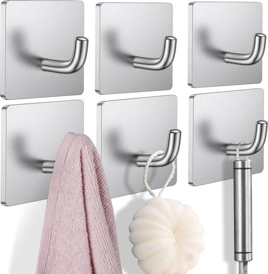 Set di 6 ganci multifunzionali, adesivi, asciugamani senza forare, ganci in acciaio inossidabile adesivi, ganci per parete, adesivi per cucina e bagno