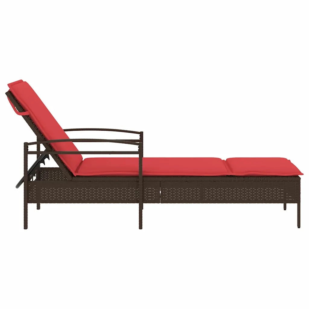 Lettino da Lettino sole | Sdraio da giardino | Lettino da sole con cuscino Marrone 63 x 200 x 81 cm polyrattan