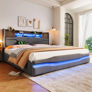 Letto imbottito ULEVR 180x200 cm con contenitore idraulico, LED, prese USB e Type-C, grigio