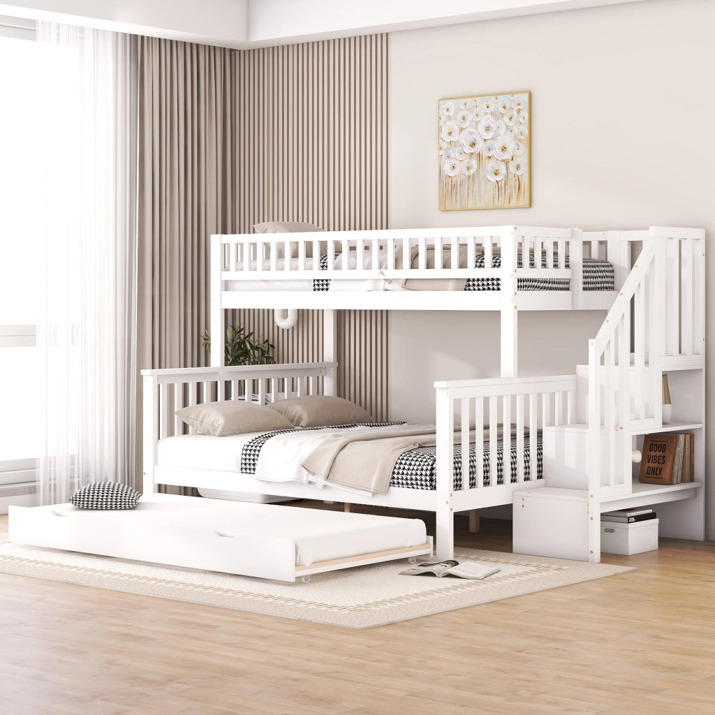 LETTO a castello con letto estraibile 90x200/140x200 cm pino bianco