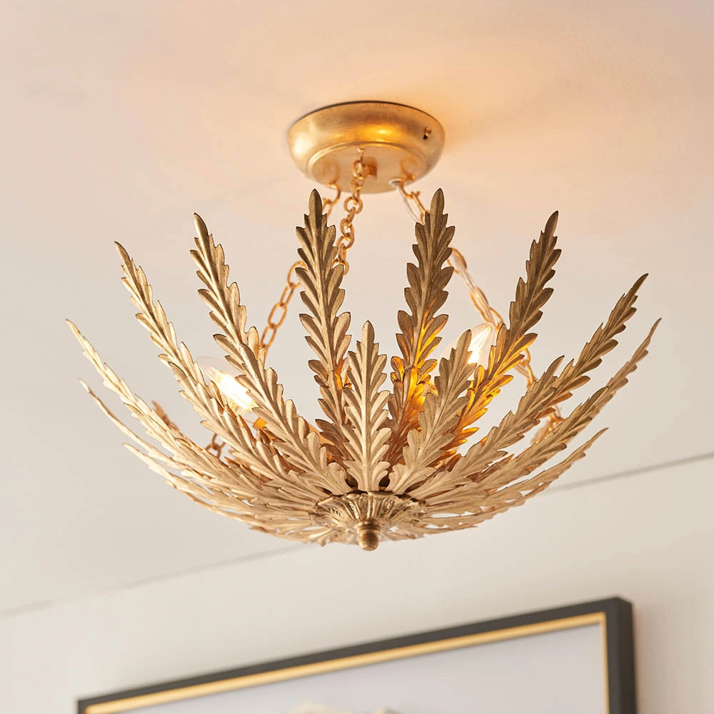 Plafoniera Art Déco foglie oro 3xE14 Endon Delphine