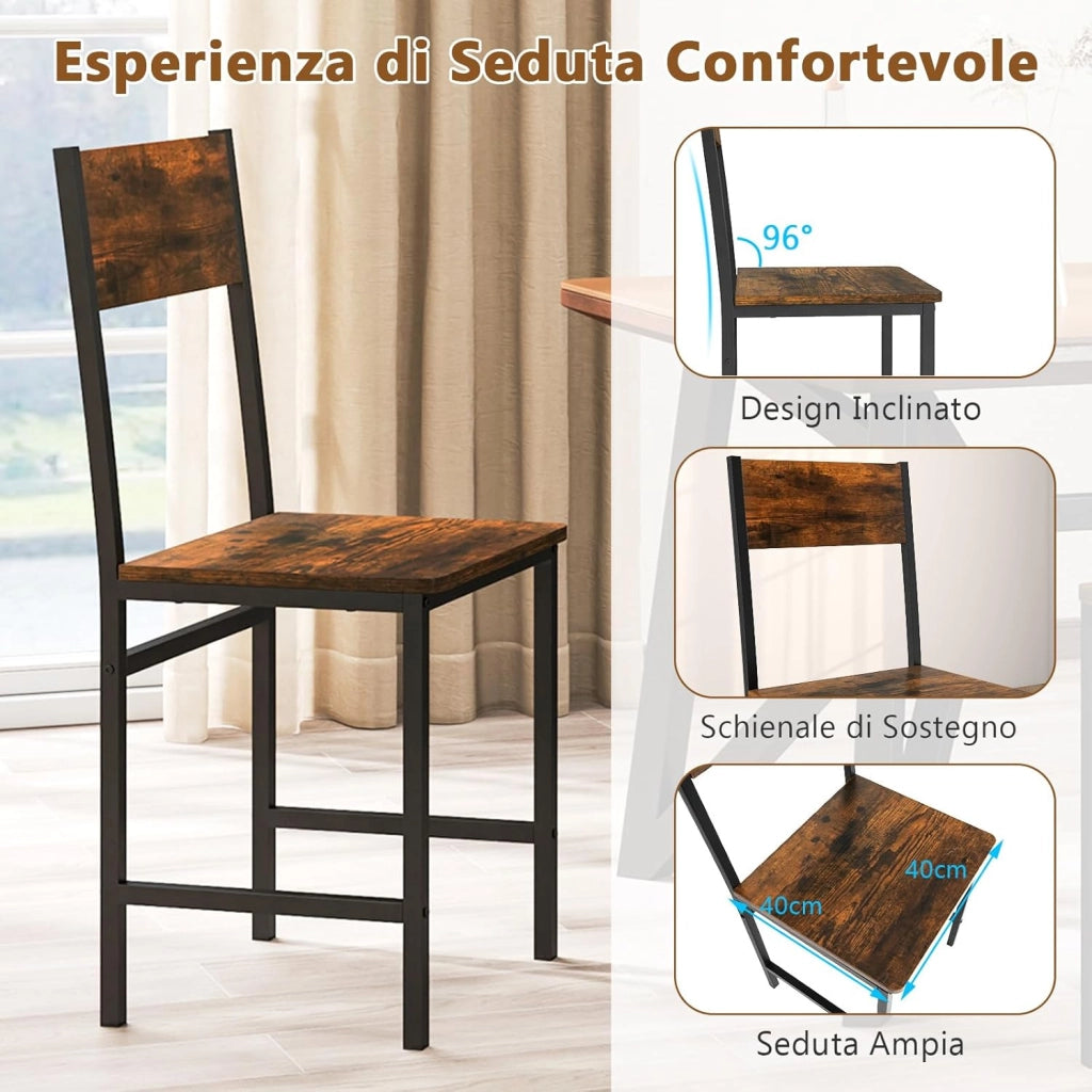 Set 2 Sedie Sala da Pranzo 44 x 40 x 87cm, Sedie Industriali con Gambe in Metallo, Venatura del Legno Rustico e Schienale Inclinato per Cucina, Soggiorno e Ristorante, Marrone e Nero
