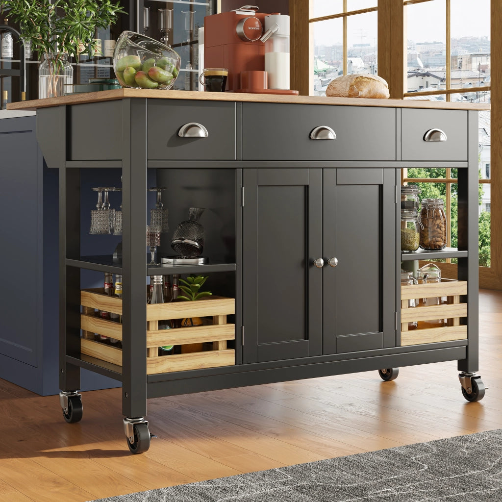 Carrello da cucina con 1 Anta; 1 Cassetto; 1 Cesto estraibile; Piano ribaltabile e Ruote; 120 x 45 x 90 cm