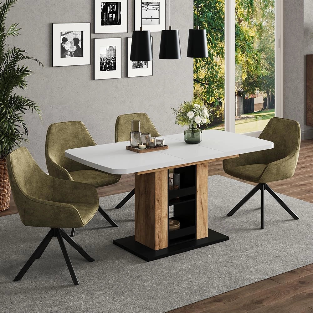 tavolo da pranzo allungabile Fenaro, Rovere bianco/dorato, 120 x 80 cm, allungabile con estrazione sincronizzata per lunghezza tavolo variabile