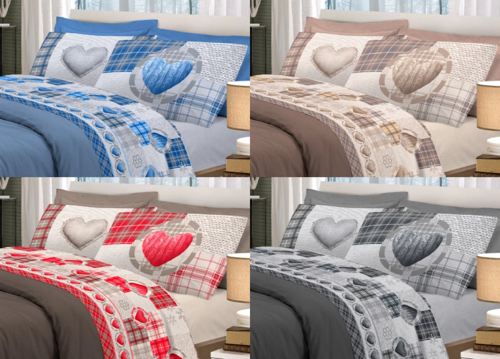 Completo Lenzuola Linea Pensieri Delicati 100% Cotone Disegno Love Mountain - Singolo - Blu