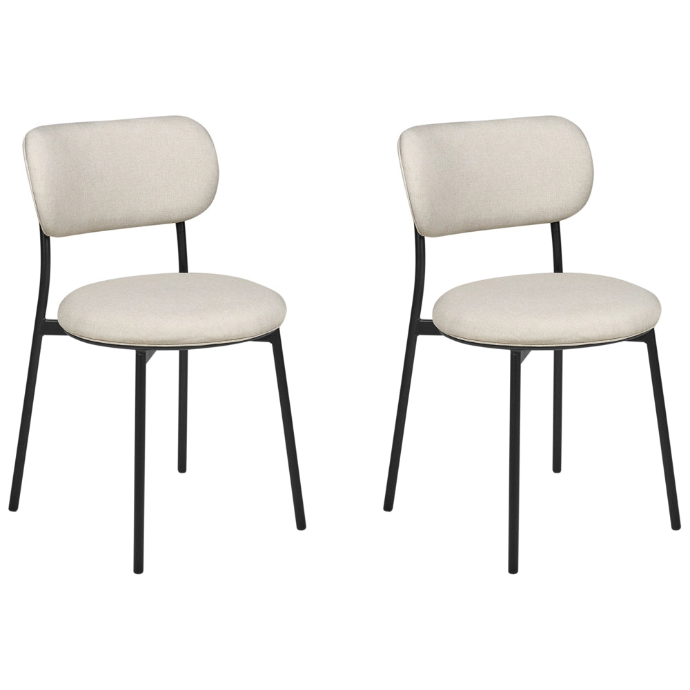 Set di 2 sedie da pranzo Beige Sedute in poliestere Gambe in metallo senza braccioli per la sala da pranzo Cucina
