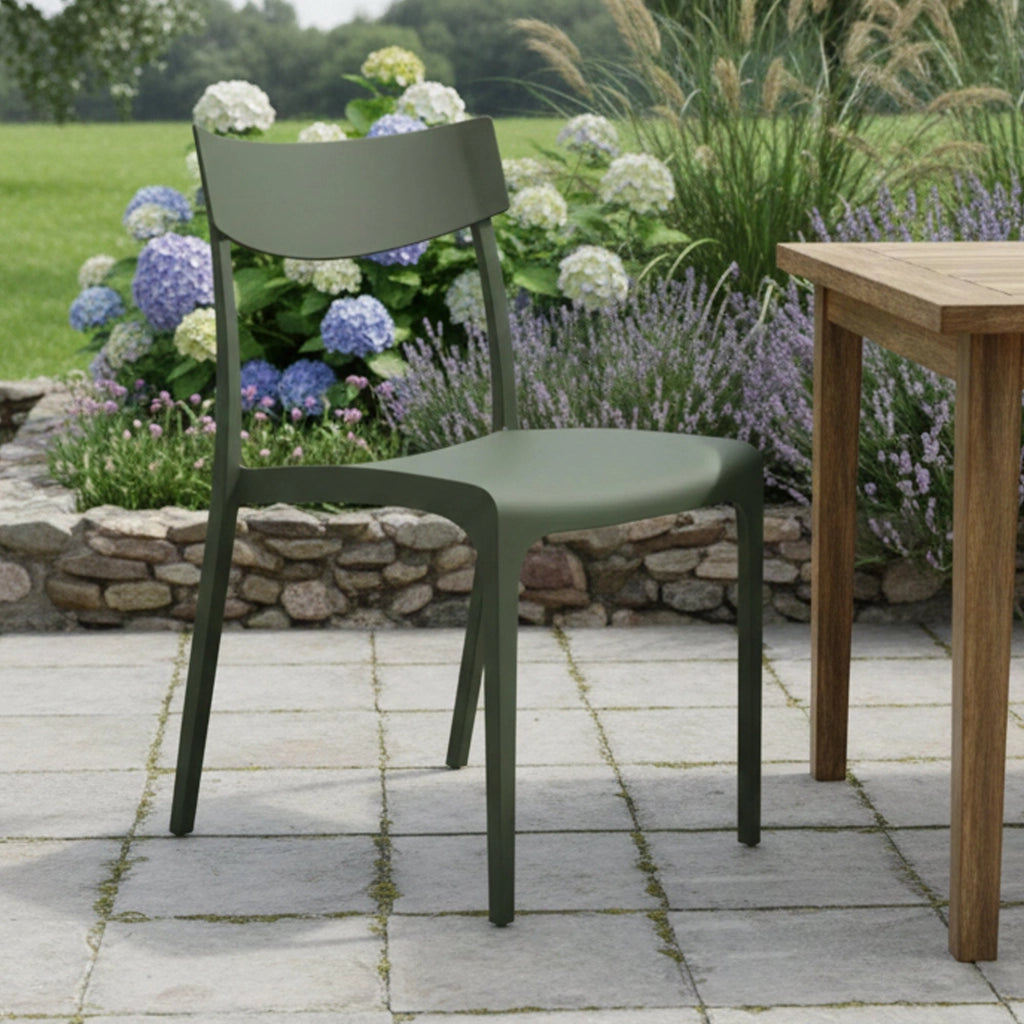 Sedia da esterno Lupia, Seggiola da giardino, Seduta outdoor multiuso, Panchina da giardino, Made in Italy, 54x46 h80 cm, Verde
