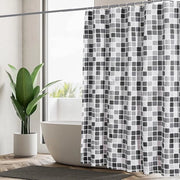 Douchegordijn in Mozaïek Stile Nero e Bianco e Grigio 180x180 cm Tessuto Acquapligato con 12 Anelli