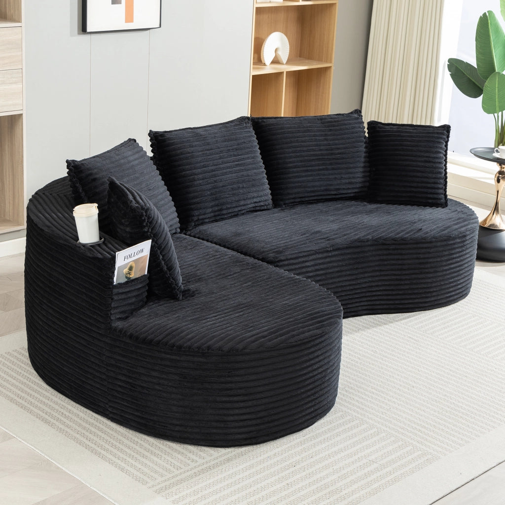 DIVANO Curvo 250x152x82 cm Velluto a coste Nero