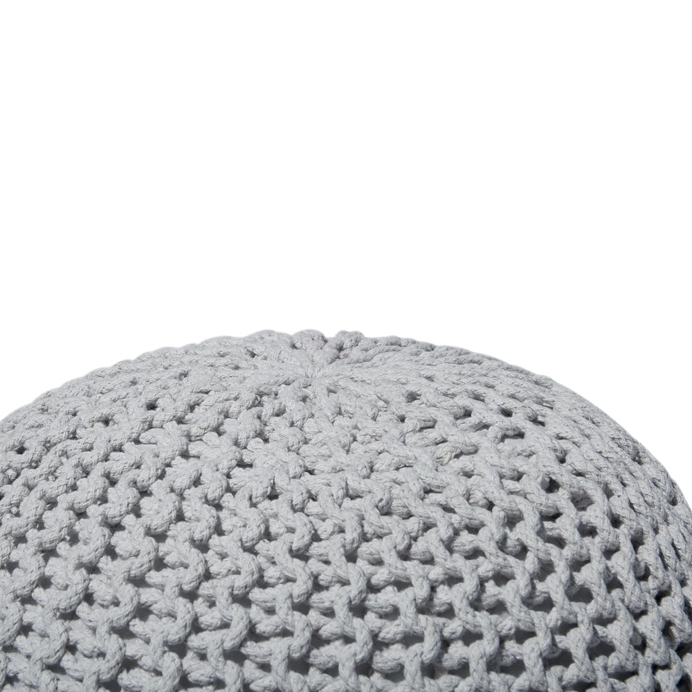 Pouf ottomana grigio chiaro in cotone lavorato a maglia perline EPS riempimento rotondo piccolo poggiapiedi 40 x 25 cm