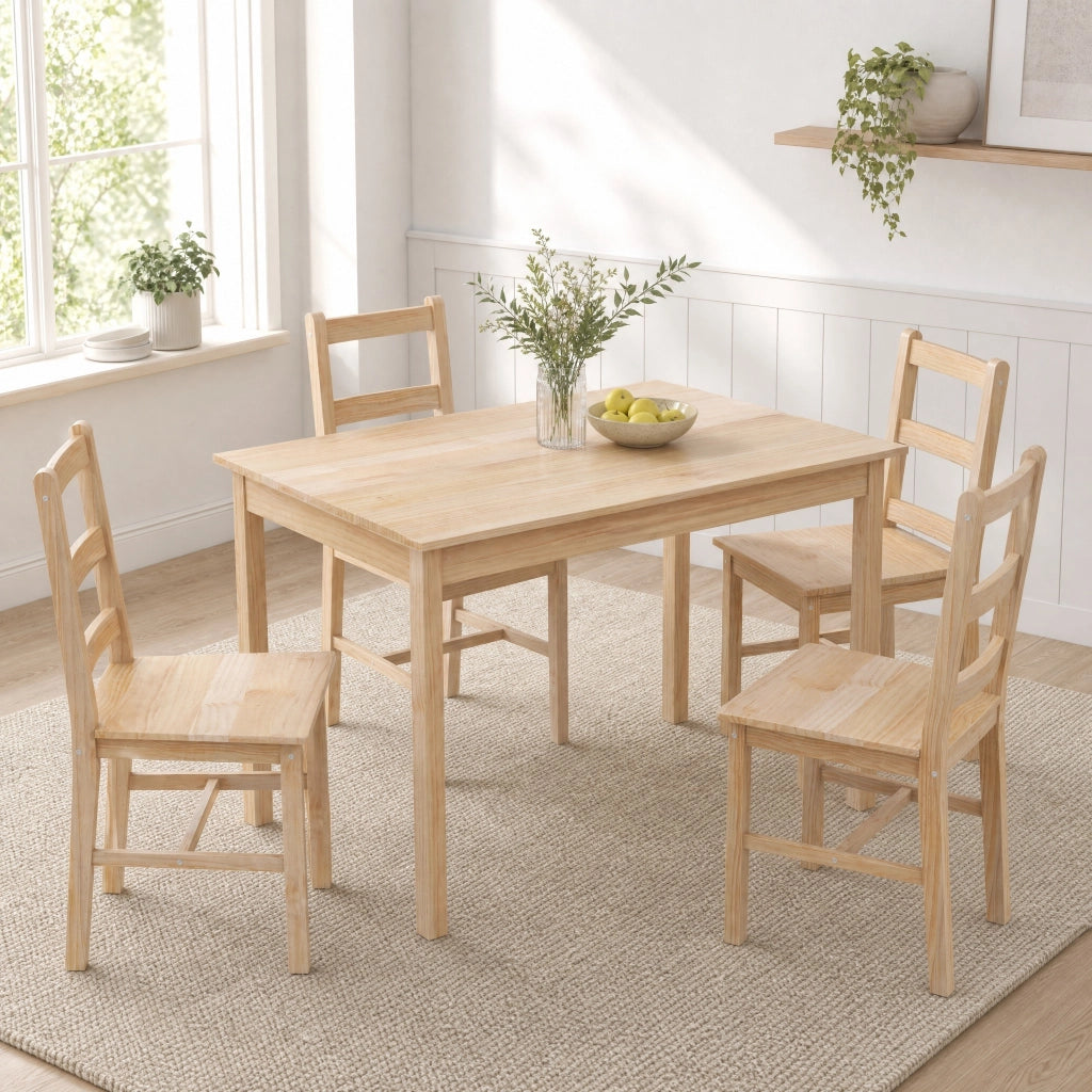 Tavolo con 4 sedie 118x73x75 cm per 4 persone in legno naturale