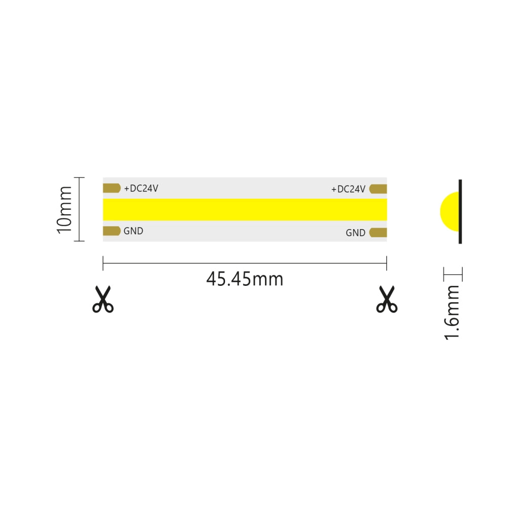 Striscia led COB monocolore da 15W/MT 24V - Bobina da 5m - Giallo