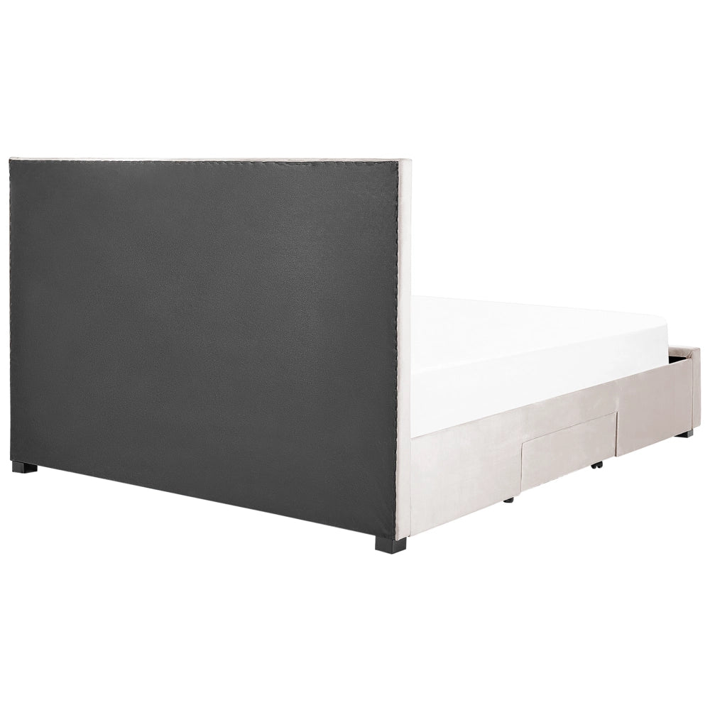 Letto contenitore tappezzeria in velluto beige 180 x 200 cm trapuntato testiera alta cassetti Glam Design