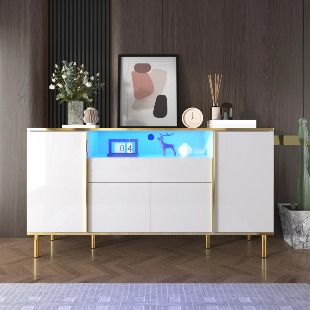 Sideboard bianco lucido con 1 cassetto, 150x40x80 cm