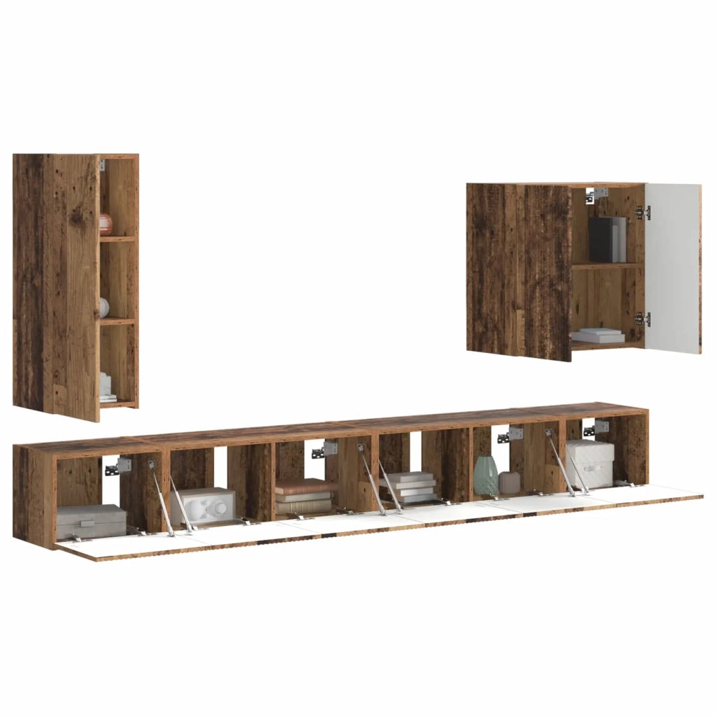 Set di Mobiletto da TV a Parete 6 pcs Legno vecchio