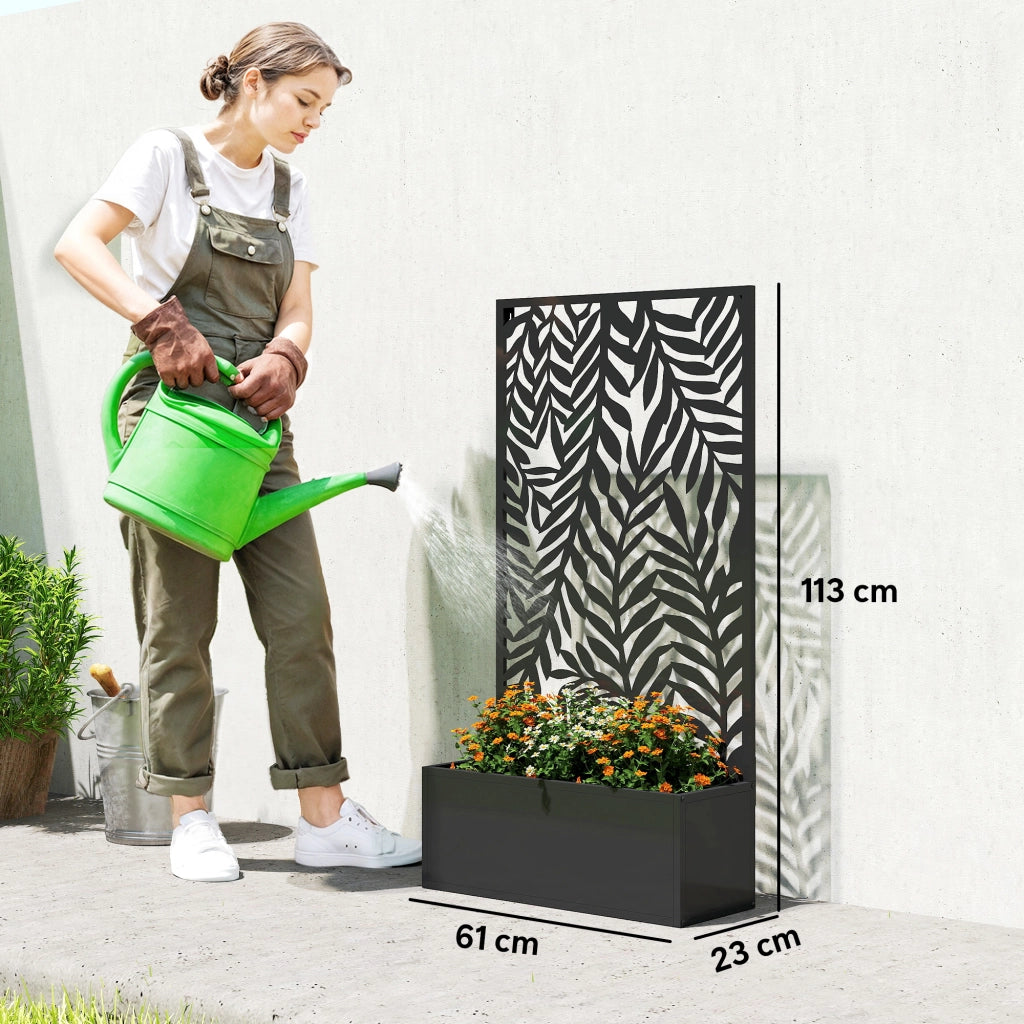 Vaso per piante con graticcio e motivo foglie tropicali ¨C zephmum ¨C Nero 61x23x113 cm