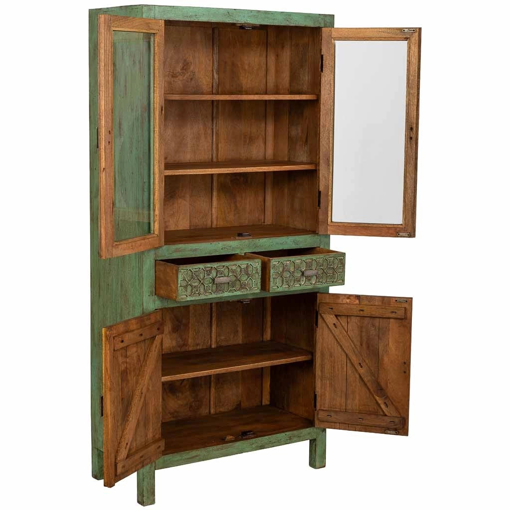 Vetrina in legno verde fatta a mano 85x40x180h cm