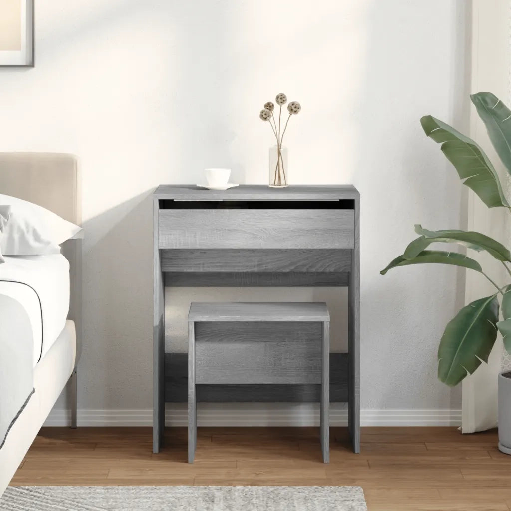 vidaXL Toeletta e Sgabello Grigio Sonoma 60x40x113,5 cm