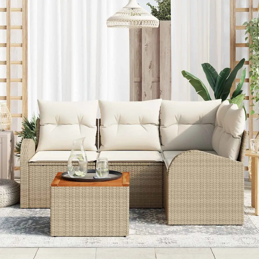 Set Divano da Giardino con cuscino 5 pcs Beige polyrattan