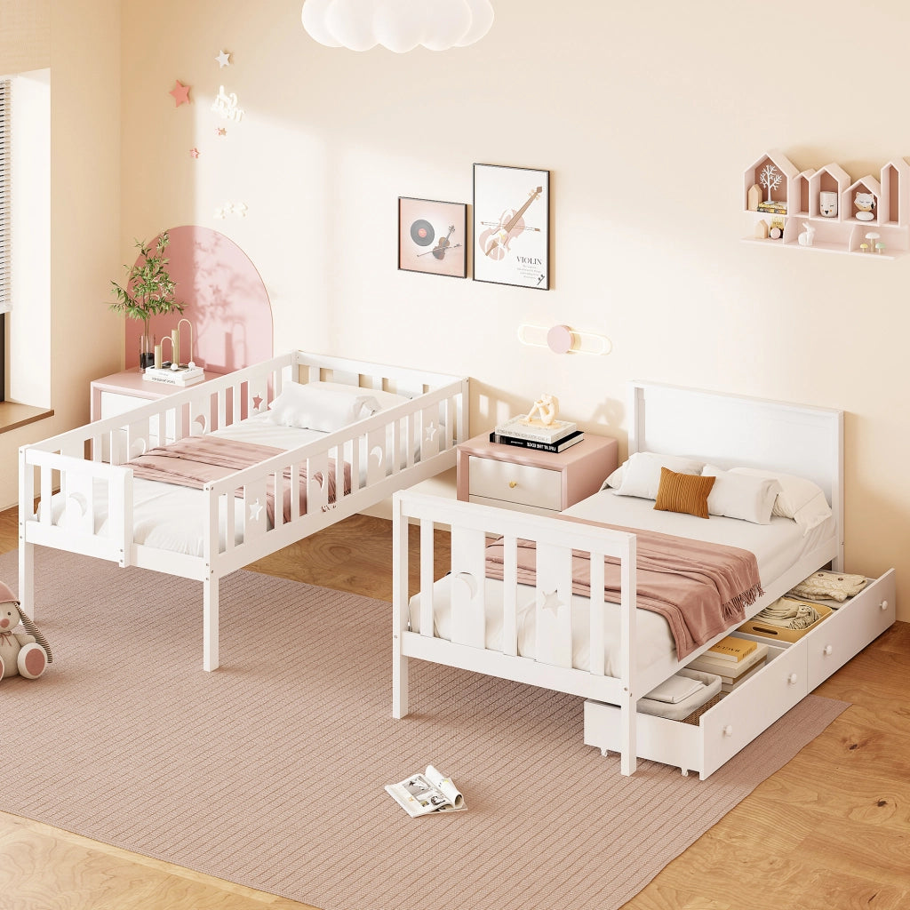 LETTO a castello 90x200 cm bianco con scala contenitore e 2 cassetti