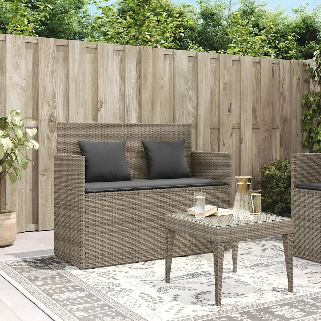 Panca da Giardino con Cuscini-Sgabello-Panca da esterno Grigia in Polyrattan 567704